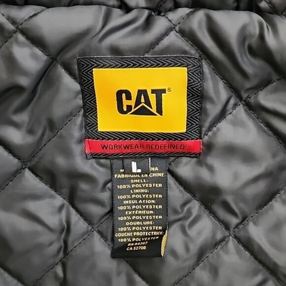 CAT Men's Red Fleece Hooded Button Up Jacket Quilted Insulated Lining Size Large - Picture 14 of 16